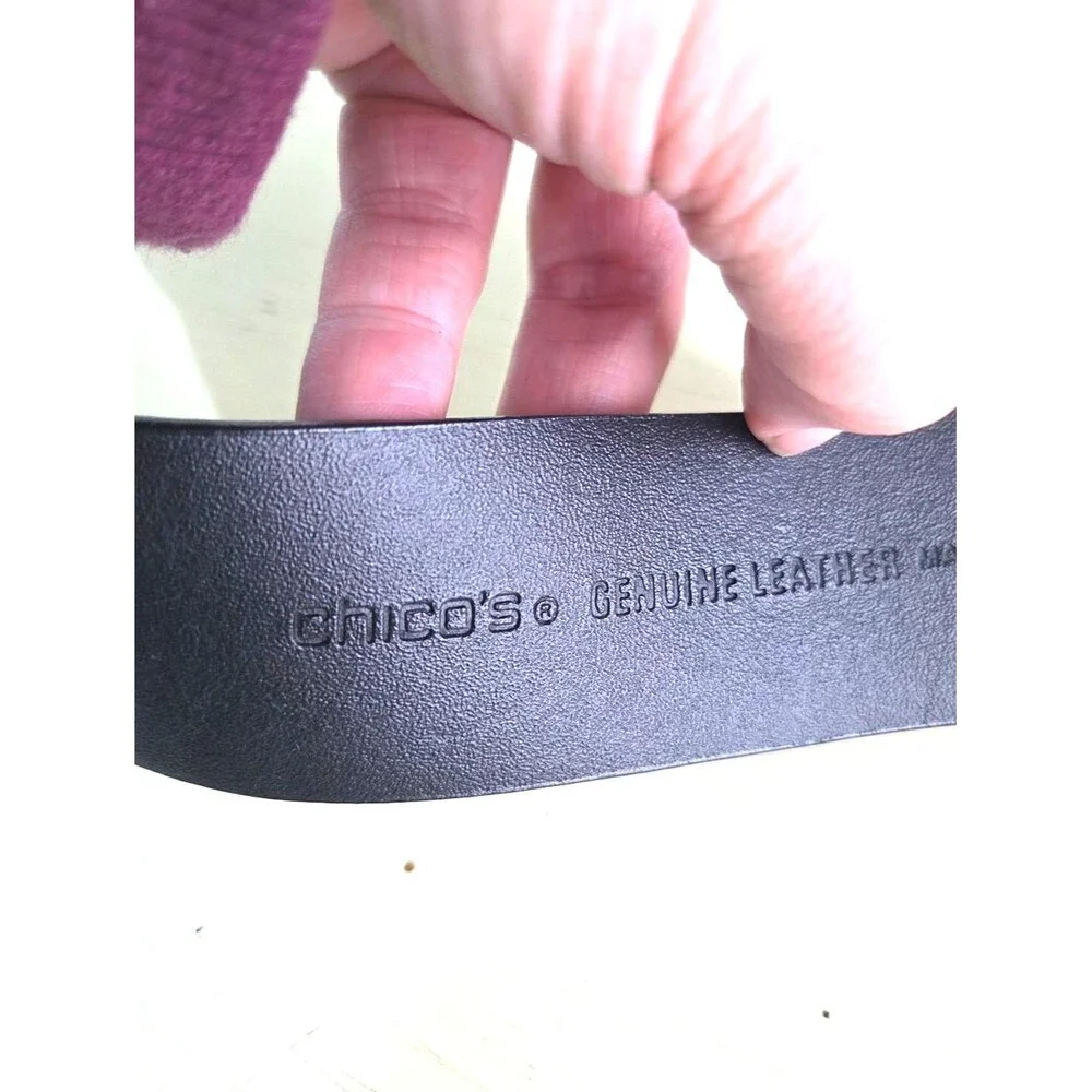 Chico’s Black Leather Belt Silver Tone Boho Hippie Round Buckle Women S/M